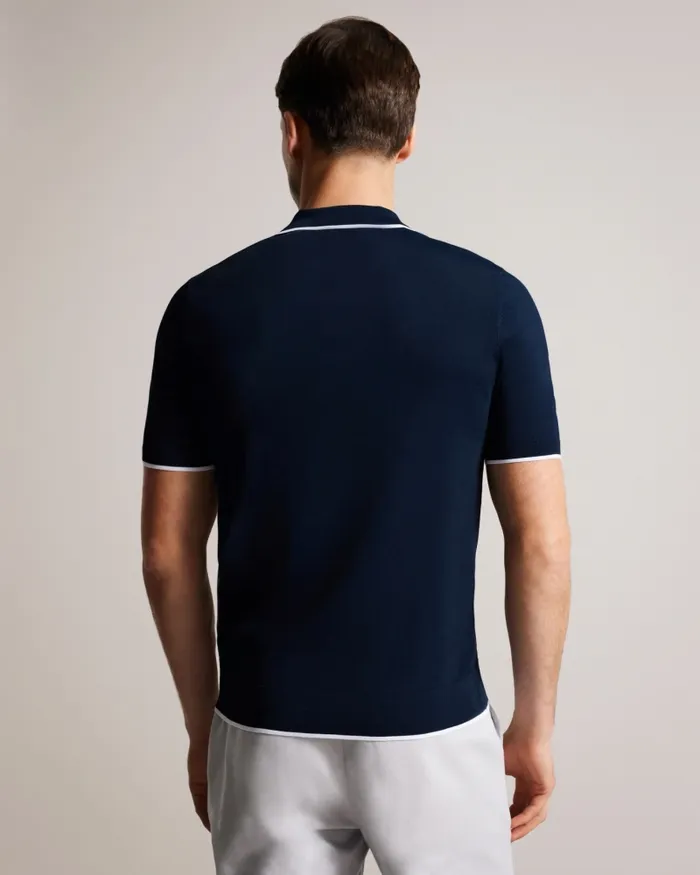 Men STORTFO 8211 Short Sleeve Rayon Polo Shirt Navy Ted Baker Jumpers and Knitwear Men STORTFO 8211 Short Sleeve Rayon Polo Shirt Navy Ted Baker Jumpers and Knitwear