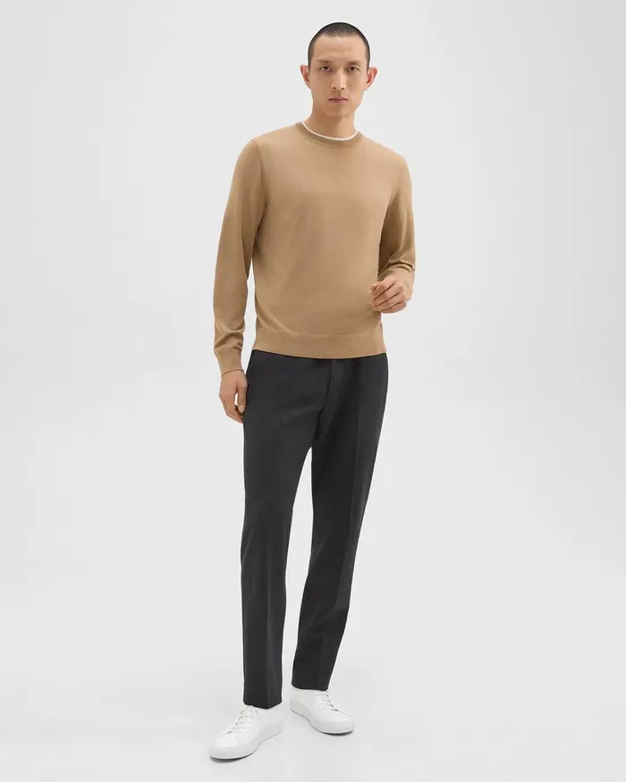 Men Sweaters Cardigans Theory Crewneck Sweater In Regal Wool New Camel