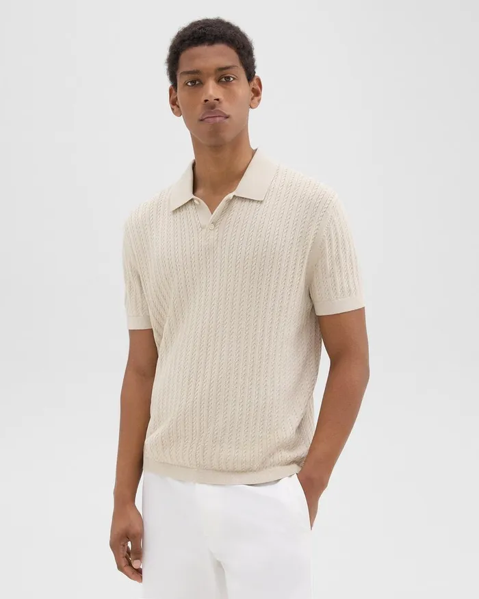 Men TShirts Polos Theory Cable Knit Polo In Cotton New Sand