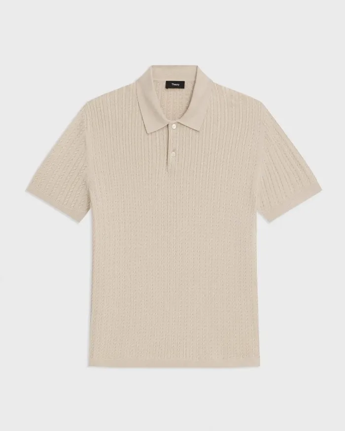 Men TShirts Polos Theory Cable Knit Polo In Cotton New Sand