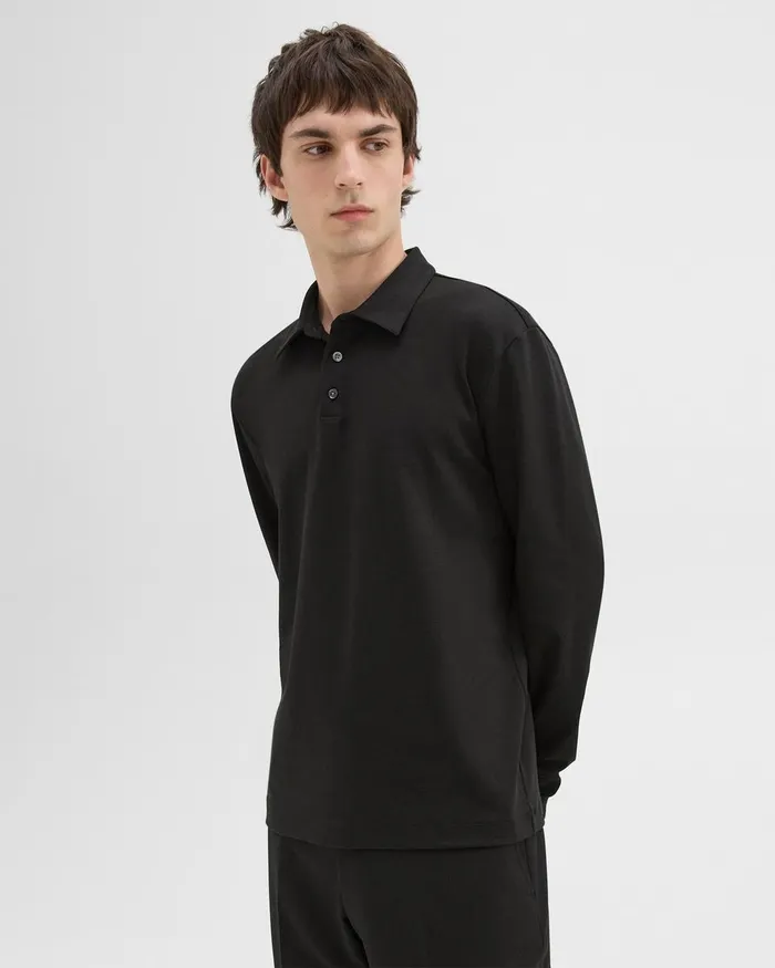 Men TShirts Polos Theory LongSleeve Polo Shirt In Cotton Jersey Black