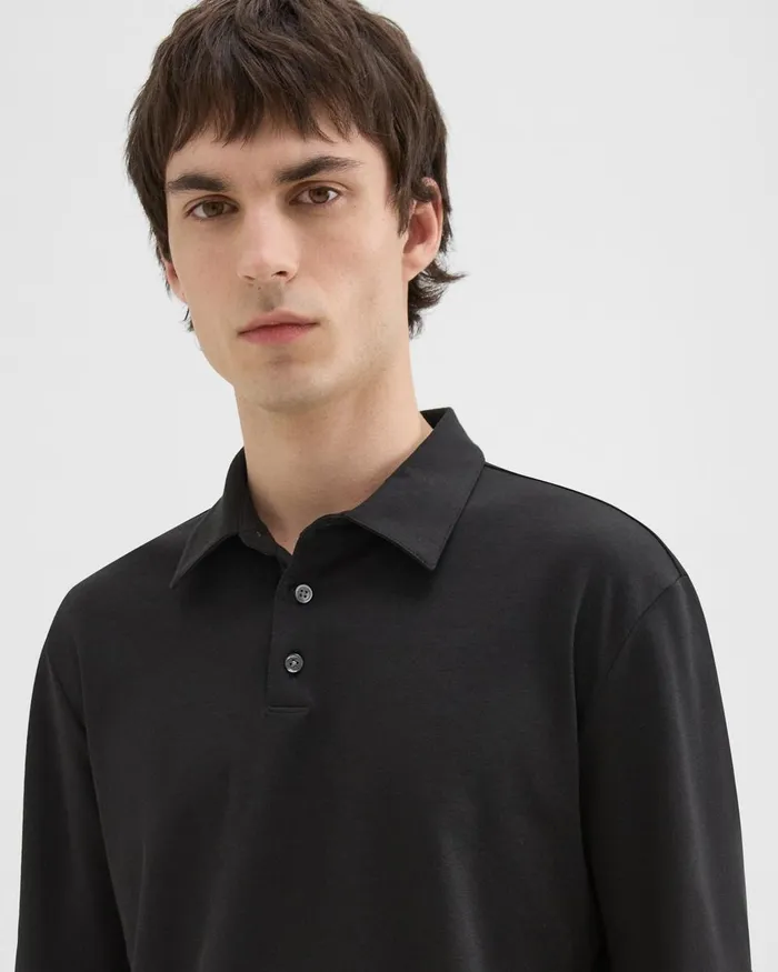 Men TShirts Polos Theory LongSleeve Polo Shirt In Cotton Jersey Black