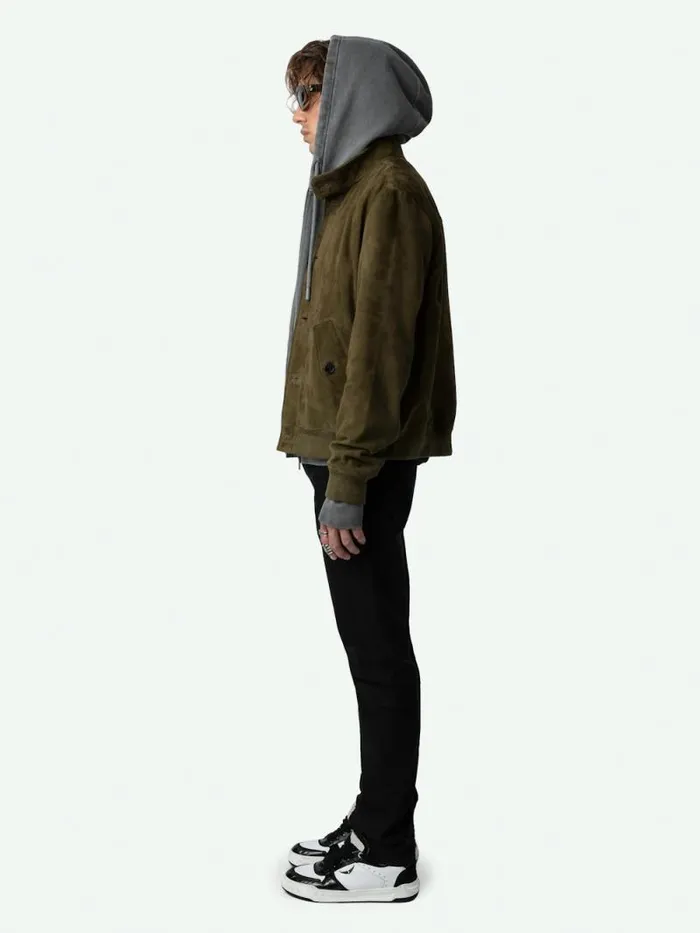 Men Zadig and Voltaire Jackets and Coats Lonni Suede Jacket Kaki Canvas Men Zadig and Voltaire Jackets and Coats Lonni Suede Jacket Kaki Canvas