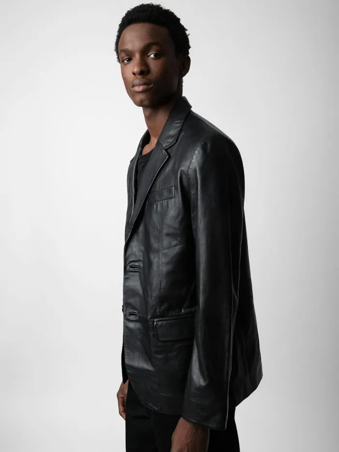 Men Zadig and Voltaire Jackets and Coats Valfried Leather Blazer Black Men Zadig and Voltaire Jackets and Coats Valfried Leather Blazer Black
