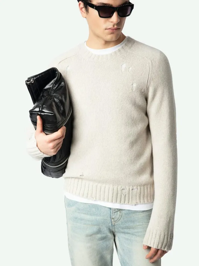 Men Zadig and Voltaire Sweaters and Cardigans Jordan Wool Sweater Greige Men Zadig and Voltaire Sweaters and Cardigans Jordan Wool Sweater Greige