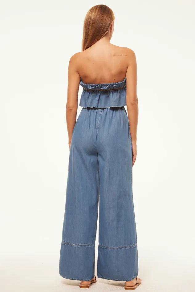 Misa Los Angeles Charlie Jumpsuit Blue Chambray Women Jumpsuits and Rompers