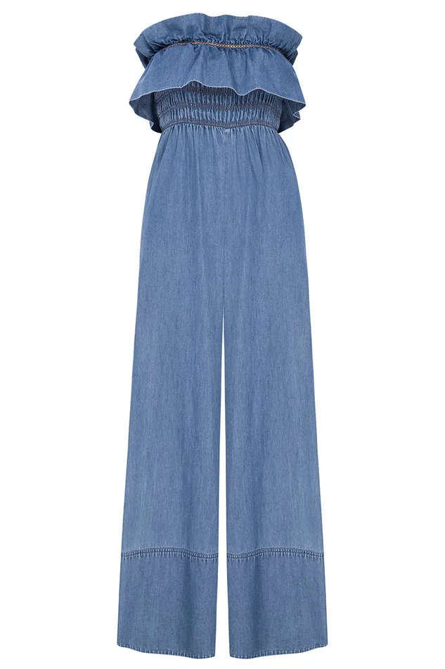 Misa Los Angeles Charlie Jumpsuit Blue Chambray Women Jumpsuits and Rompers