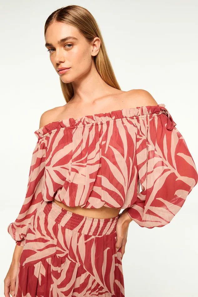 Misa Los Angeles Eva Top Rust Palm Frond Women Matching Sets