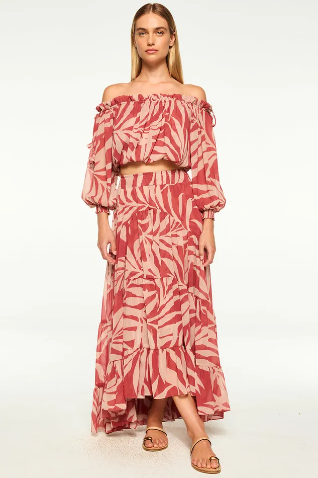 Misa Los Angeles Eva Top Rust Palm Frond Women Matching Sets