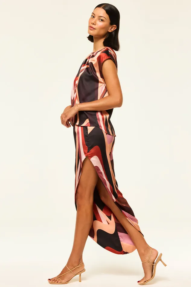Misa Los Angeles Jessie Top Canyon Stripe Satin Women Matching Sets