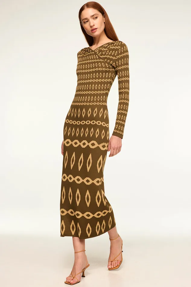 Misa Los Angeles Lainey Dress Olive Geo Stripe Women Knits