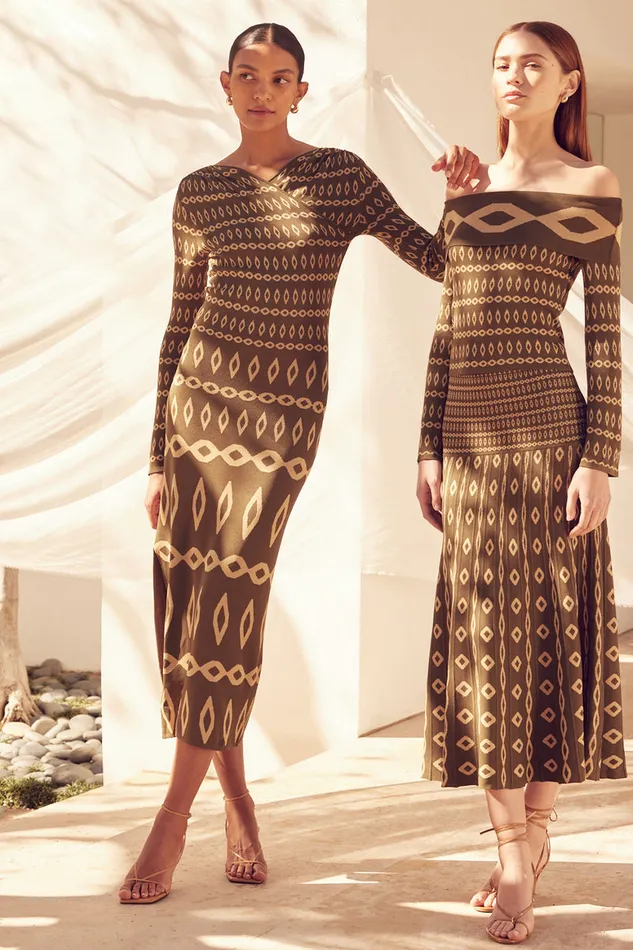 Misa Los Angeles Lainey Dress Olive Geo Stripe Women Knits