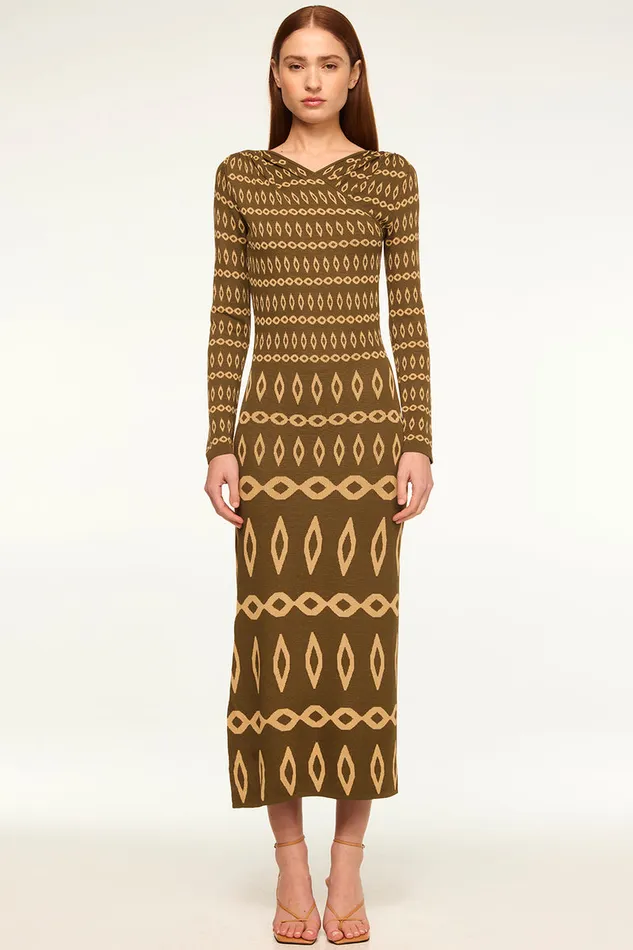 Misa Los Angeles Lainey Dress Olive Geo Stripe Women Knits
