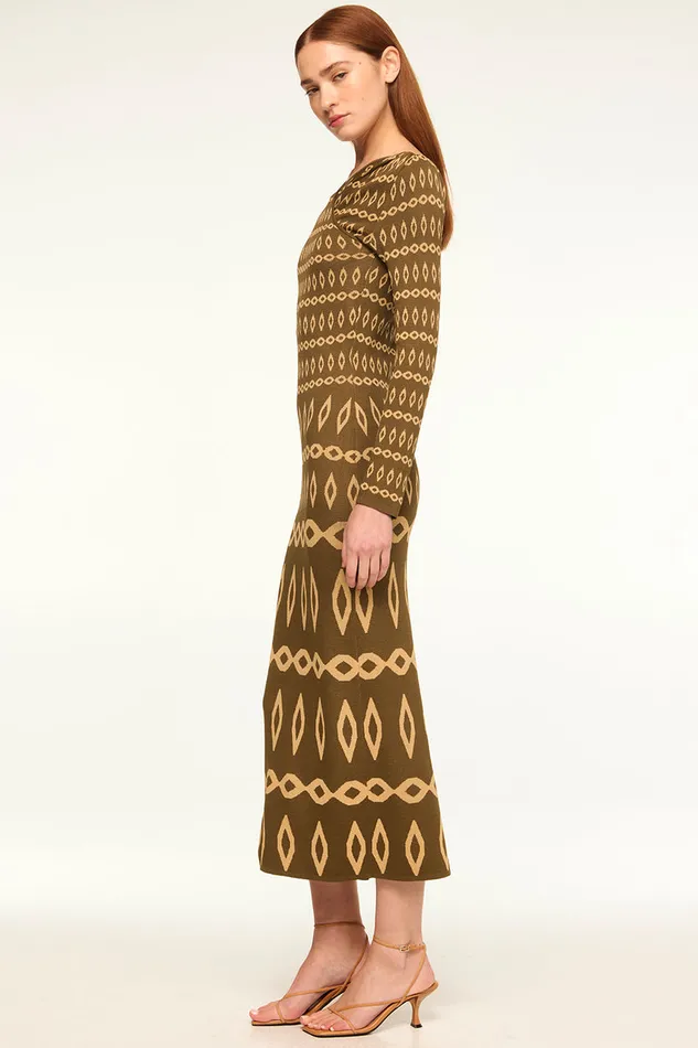 Misa Los Angeles Lainey Dress Olive Geo Stripe Women Knits