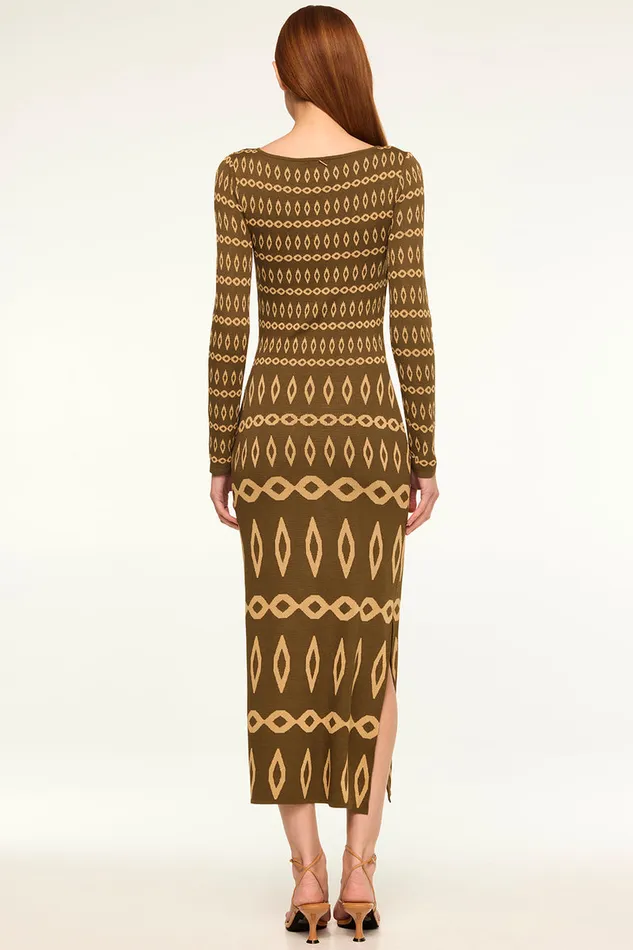 Misa Los Angeles Lainey Dress Olive Geo Stripe Women Knits