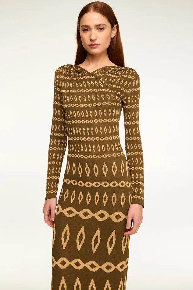 Misa Los Angeles Lainey Dress Olive Geo Stripe Women Knits