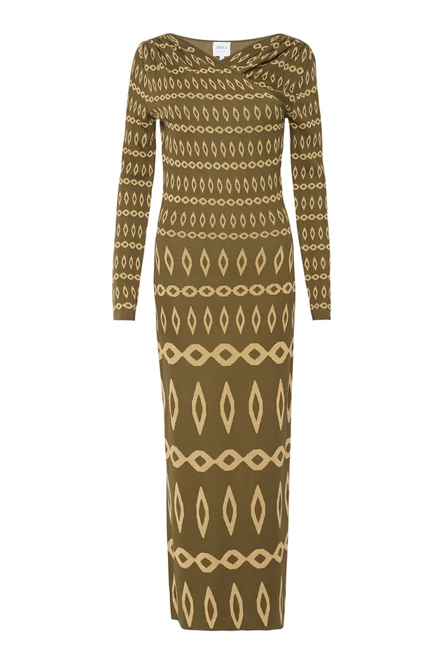 Misa Los Angeles Lainey Dress Olive Geo Stripe Women Knits