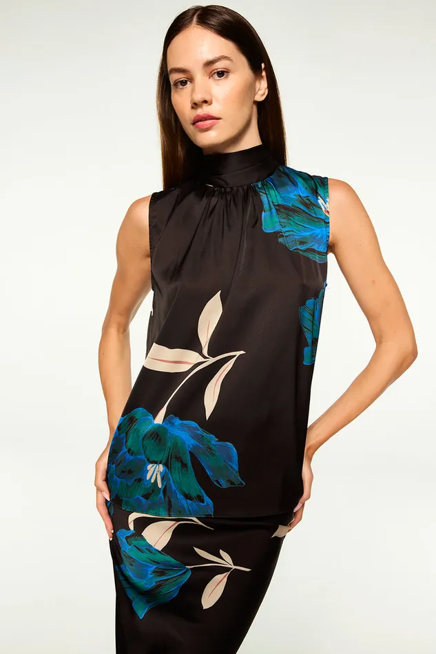 Misa Los Angeles Luka Top Nightshade Flora Satin Women Matching Sets