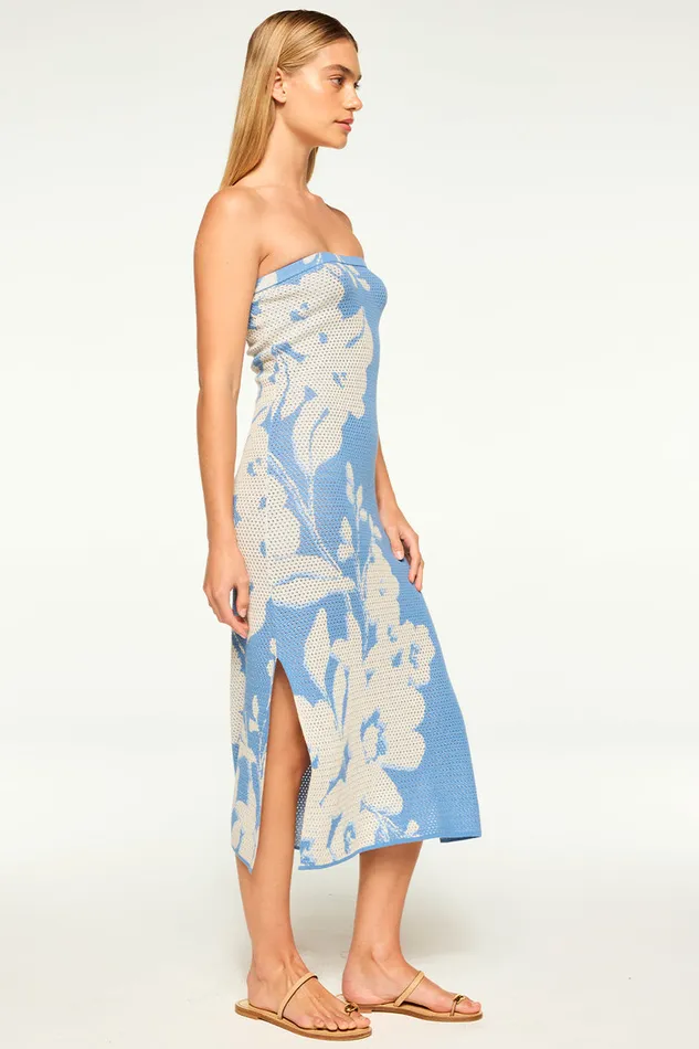 Misa Los Angeles Matti Dress Blue Hibiscus Flora Women Knits