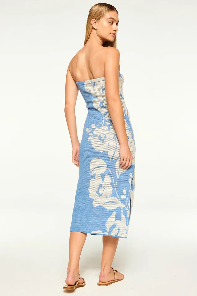 Misa Los Angeles Matti Dress Blue Hibiscus Flora Women Knits