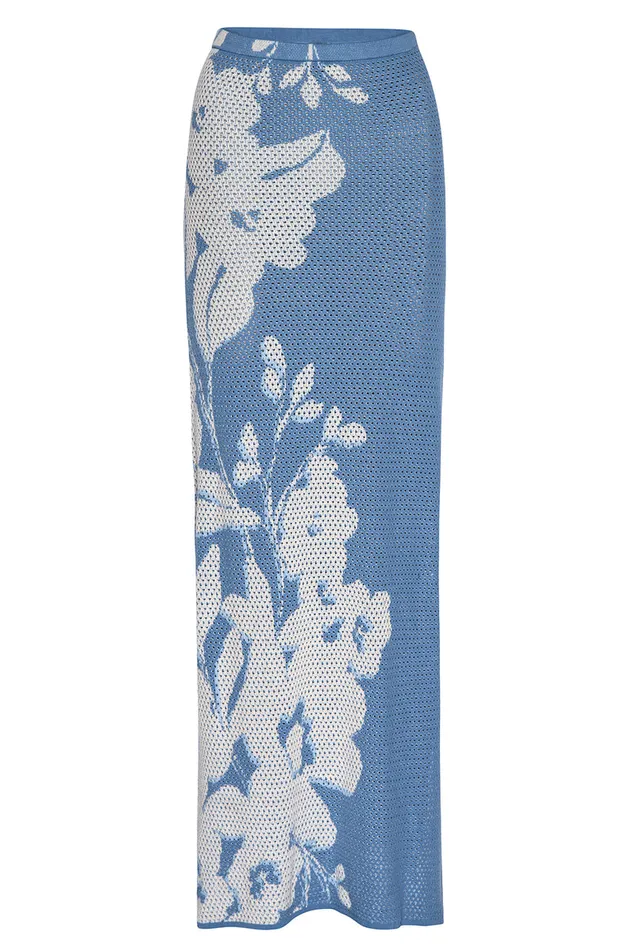 Misa Los Angeles Matti Dress Blue Hibiscus Flora Women Knits