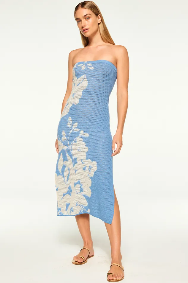 Misa Los Angeles Matti Dress Blue Hibiscus Flora Women Knits