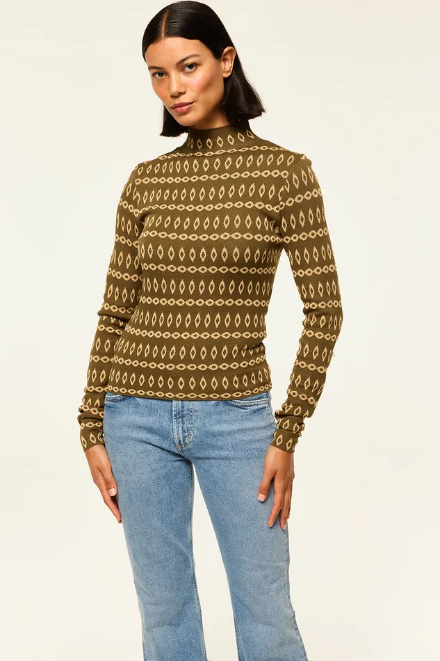 Misa Los Angeles River Top Olive Geo Stripe Women Knits Misa Los Angeles River Top Olive Geo Stripe Women Knits