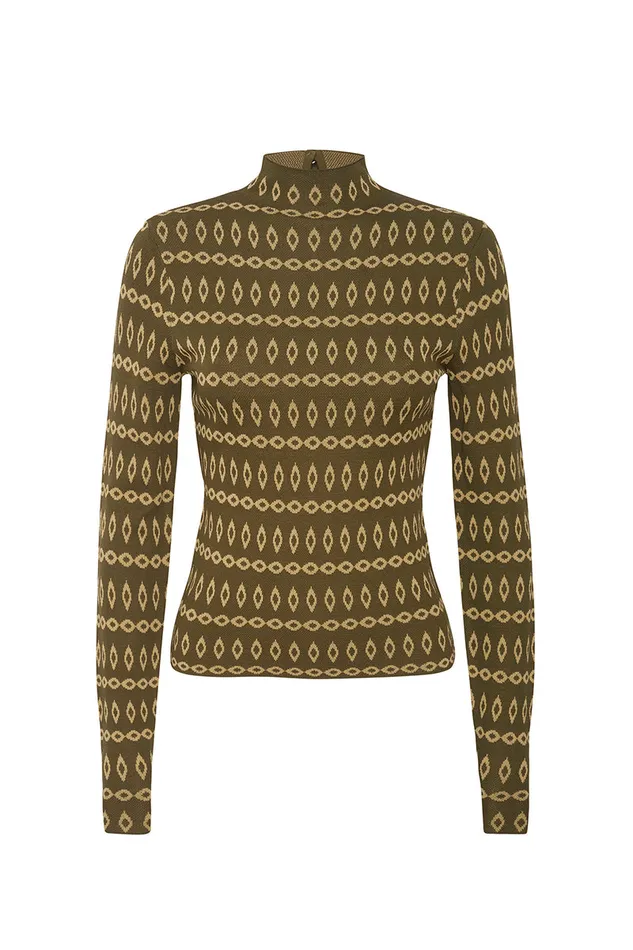 Misa Los Angeles River Top Olive Geo Stripe Women Knits Misa Los Angeles River Top Olive Geo Stripe Women Knits