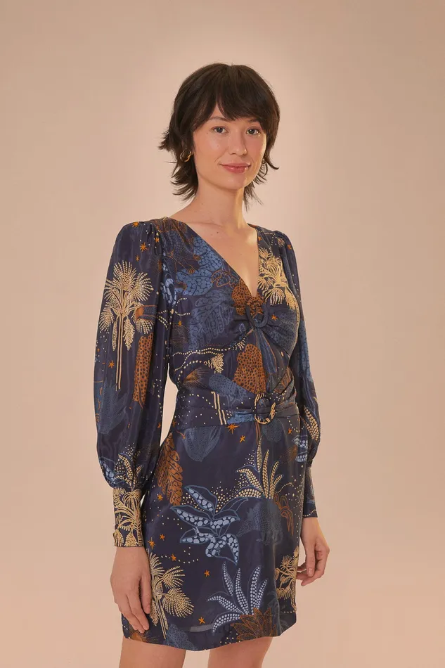 Navy Blue Night Jungle Mini Dress Women Farm Rio Mini Dresses