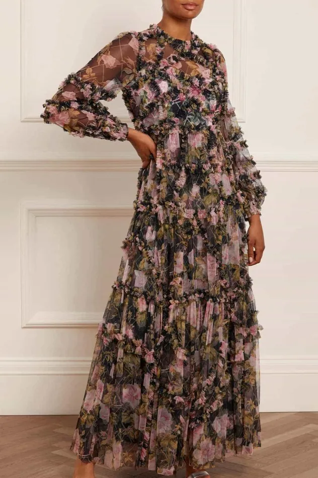 Needle and Thread Dresses English Rose Diamond Ruffle Gown Black 8211 Women