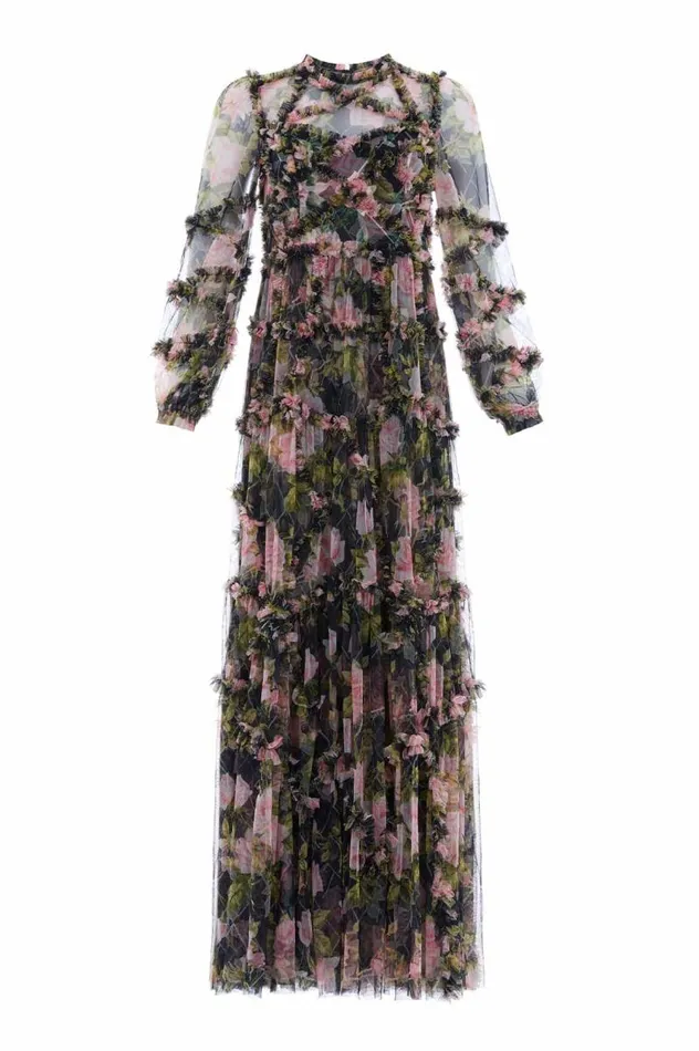 Needle and Thread Dresses English Rose Diamond Ruffle Gown Black 8211 Women