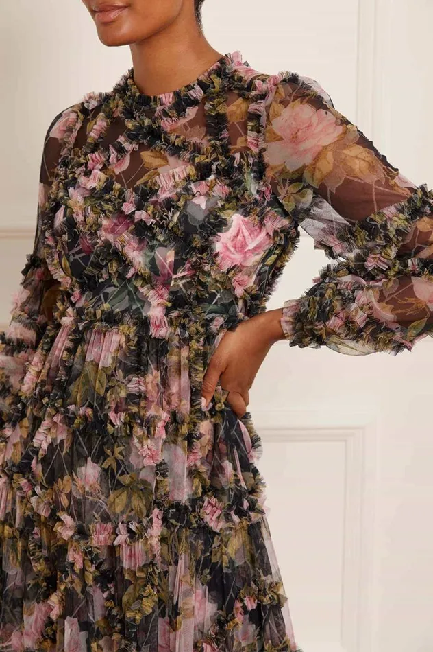 Needle and Thread Dresses English Rose Diamond Ruffle Gown Black 8211 Women