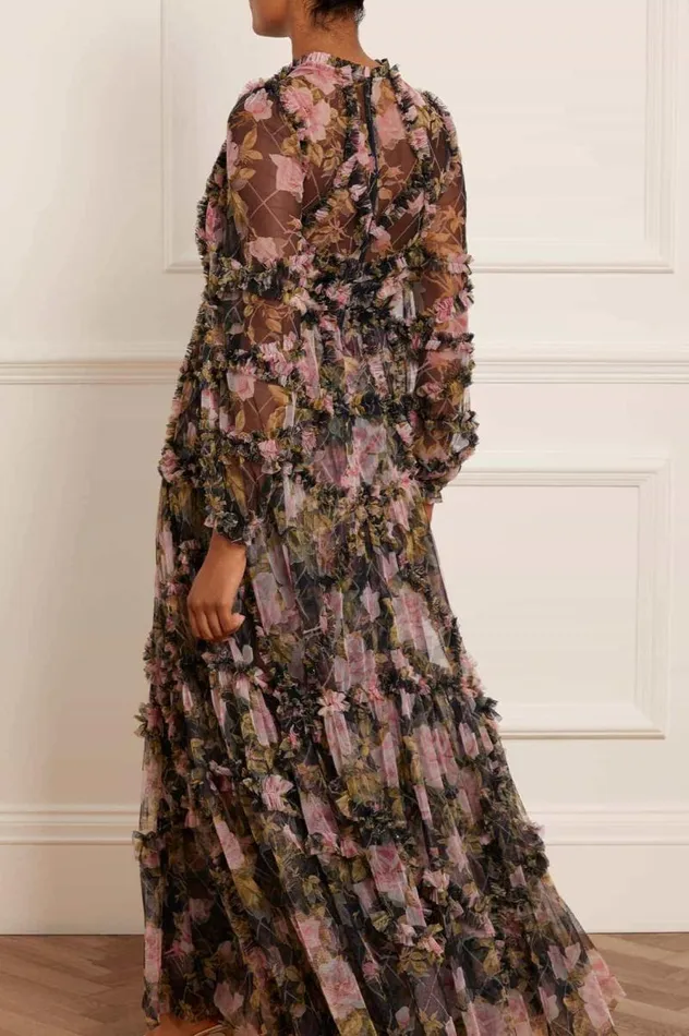 Needle and Thread Dresses English Rose Diamond Ruffle Gown Black 8211 Women