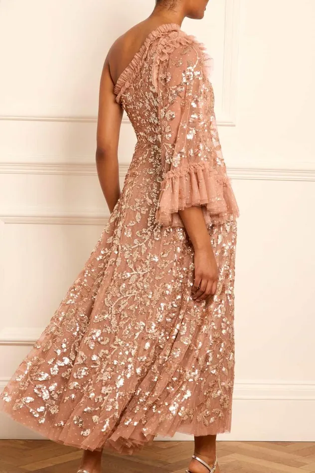 Needle and Thread Dresses Falling Leaves OneShoulder Ankle Gown Beige 8211 Women