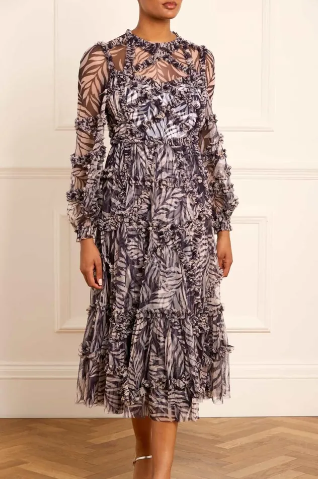 Needle and Thread Dresses Feather Ruffle Ballerina Dress Blue 8211 Women