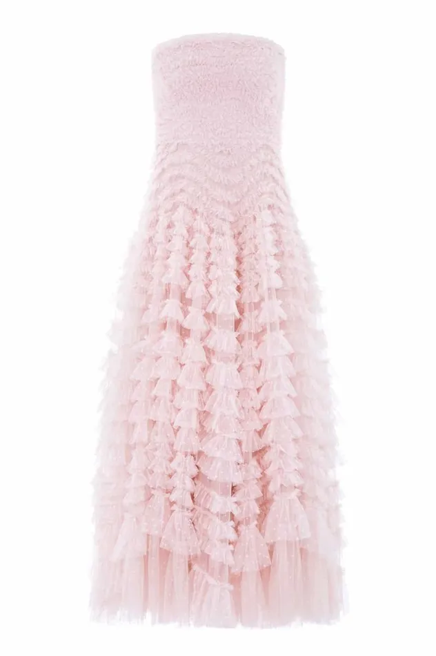 Needle and Thread Dresses Hattie Ruffle Strapless Ankle Gown Pink 8211 Women