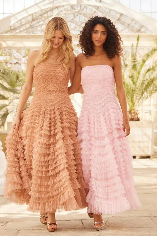 Needle and Thread Dresses Hattie Ruffle Strapless Ankle Gown Pink 8211 Women