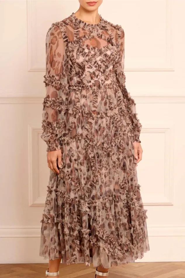 Needle and Thread Dresses Leopard Diamond Ruffle Ballerina Dress Multi 8211 Women