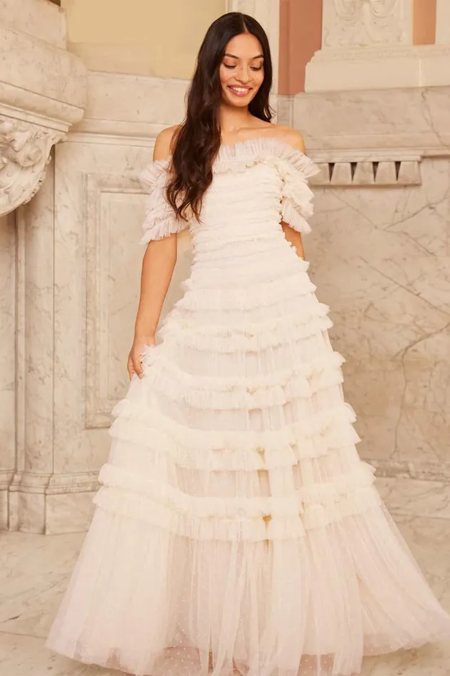 Needle and Thread Dresses Lisette Ruffle Off Shoulder Gown Champagne 8211 Women
