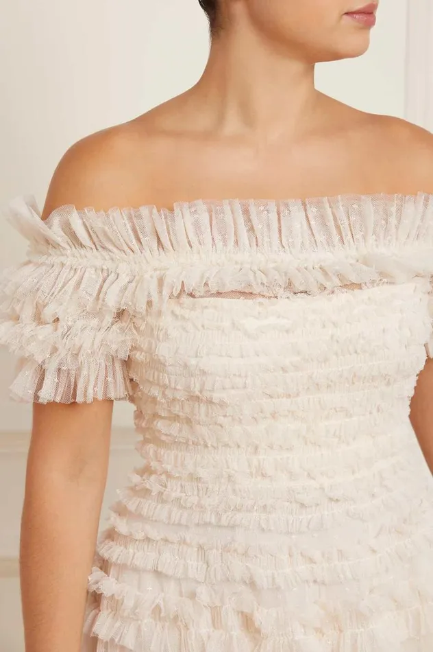 Needle and Thread Dresses Lisette Ruffle Off Shoulder Gown Champagne 8211 Women