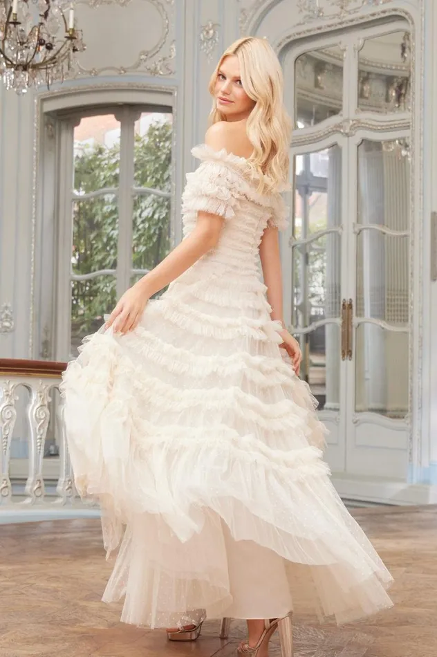 Needle and Thread Dresses Lisette Ruffle Off Shoulder Gown Champagne 8211 Women