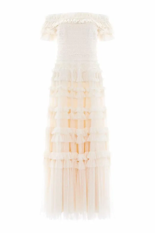 Needle and Thread Dresses Lisette Ruffle Off Shoulder Gown Champagne 8211 Women