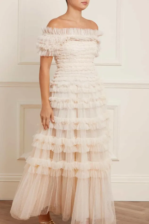 Needle and Thread Dresses Lisette Ruffle Off Shoulder Gown Champagne 8211 Women