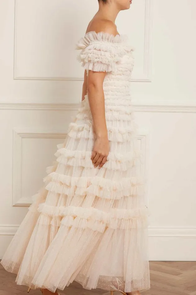 Needle and Thread Dresses Lisette Ruffle Off Shoulder Gown Champagne 8211 Women