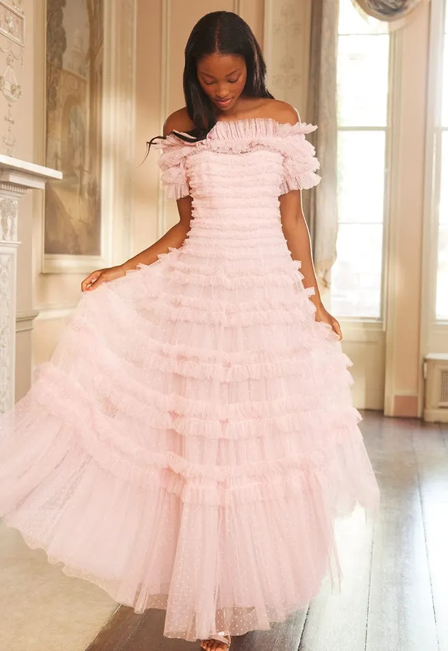 Needle and Thread Dresses Lisette Ruffle Off Shoulder Gown Pink 8211 Women