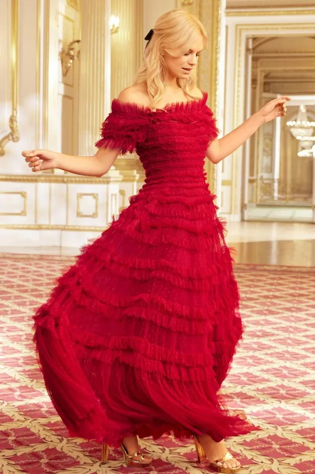 Needle and Thread Dresses Lisette Ruffle Off Shoulder Gown Red 8211 Women