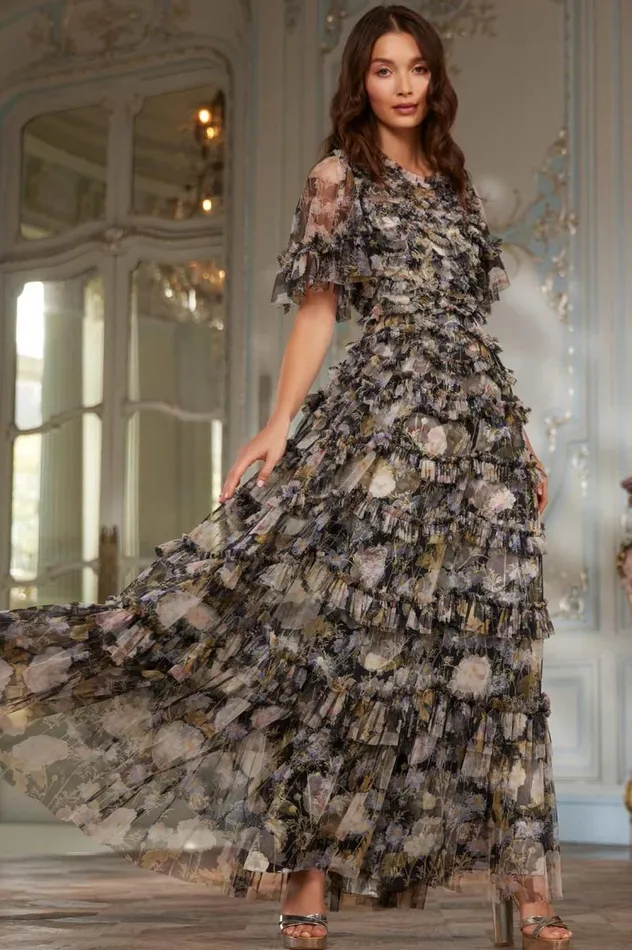 Needle and Thread Dresses Moonlight Petals Round Neck Gown Black 8211 Women