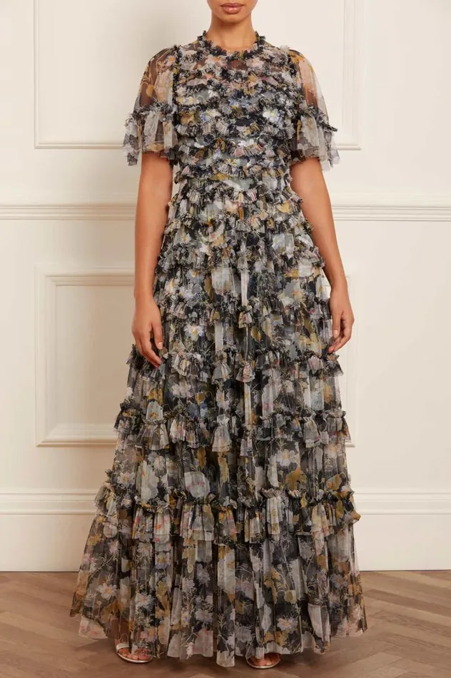 Needle and Thread Dresses Moonlight Petals Round Neck Gown Black 8211 Women