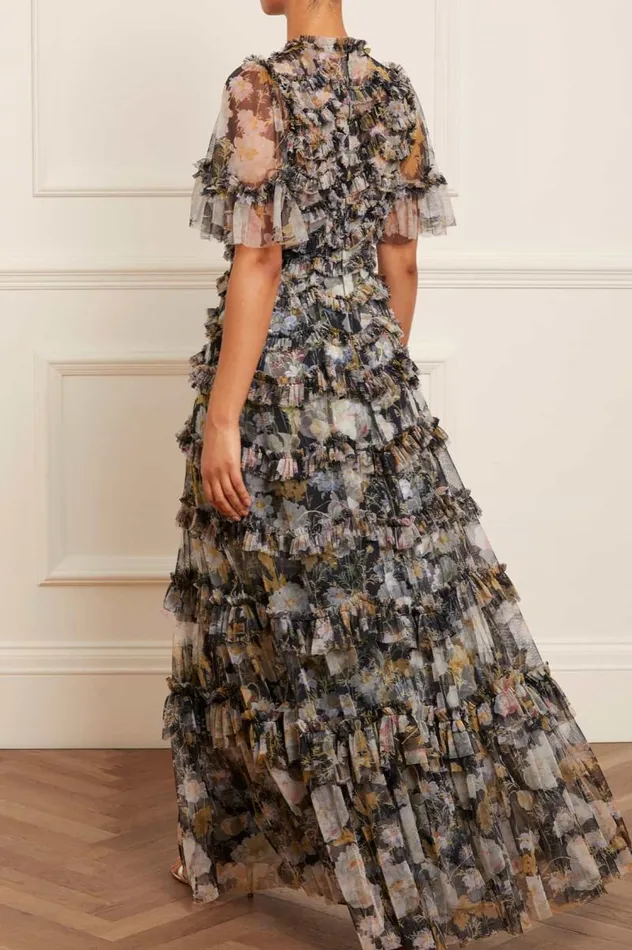Needle and Thread Dresses Moonlight Petals Round Neck Gown Black 8211 Women