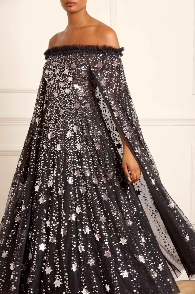 Needle and Thread Dresses Shooting Stars Cape Ankle Gown Black 8211 Women